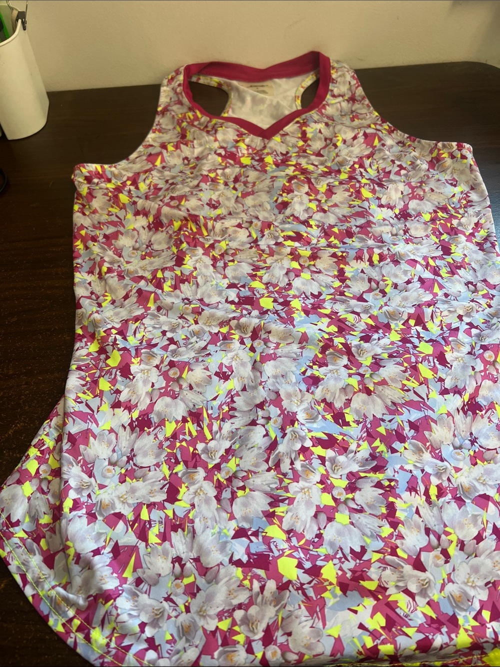 Jofit Floral Racerback Tank in Hot Pink and Yellow Accents